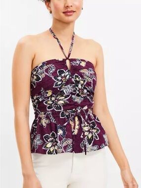 Loft Hibiscus Ruffle Halter Top in Italian Plum